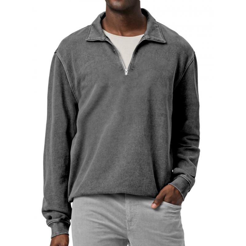 Men's Casual Solid Color Half Zip Lapel Loose Sweatshirt 01604758M