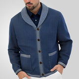 Men's Casual Lapel Single Breasted Patch Pocket Jacquard Knit Cardigan 54951119M