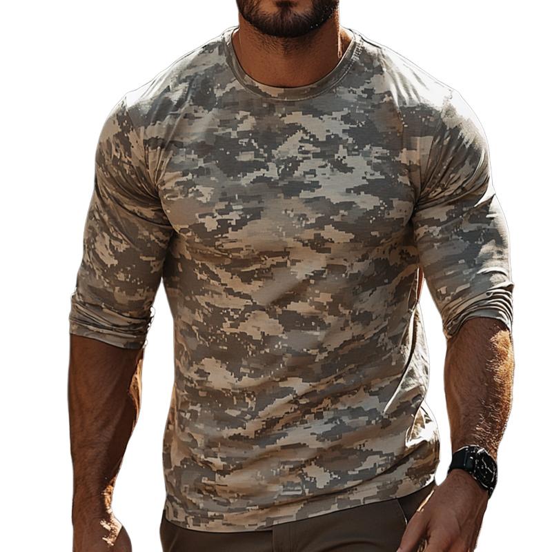 Men's Retro Casual Camouflage Printed Round Neck Long Sleeve T-Shirt 71775928TO