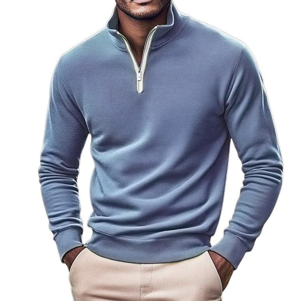 Men's Solid Zip Stand Collar Long Sleeve Casual Sweatshirt 23996648Z