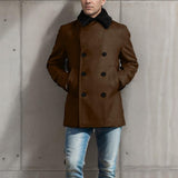 Men's Solid Color Double-Breasted Fur Collar Wool Coat 31282957Y