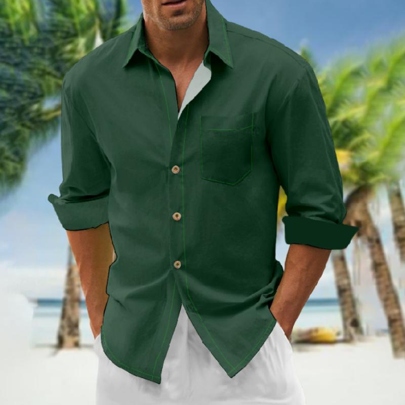 Men's Solid Color Pleated Loose Long Sleeve Shirt 05392146Y