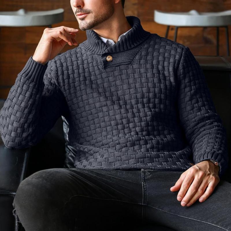 Men's Casual Jacquard Knit Lapel Sweater 15858753Y