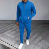 Men's Casual Waffle Zipper Stand Collar Long Sleeve Sweatshirt Sports Pants Set 29559493M