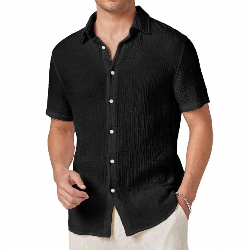 Men's Solid Color Lapel Short Sleeve Casual Shirt 65989179Z