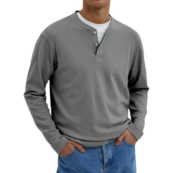 Men's Casual Solid Color Henley Collar Loose Sweatshirt 00751518M