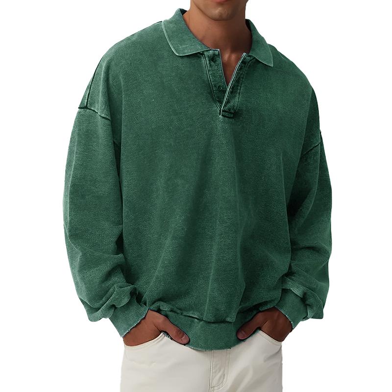 Men's Solid Color Loose Lapel Long Sleeve Casual Sweatshirt 09928635Z