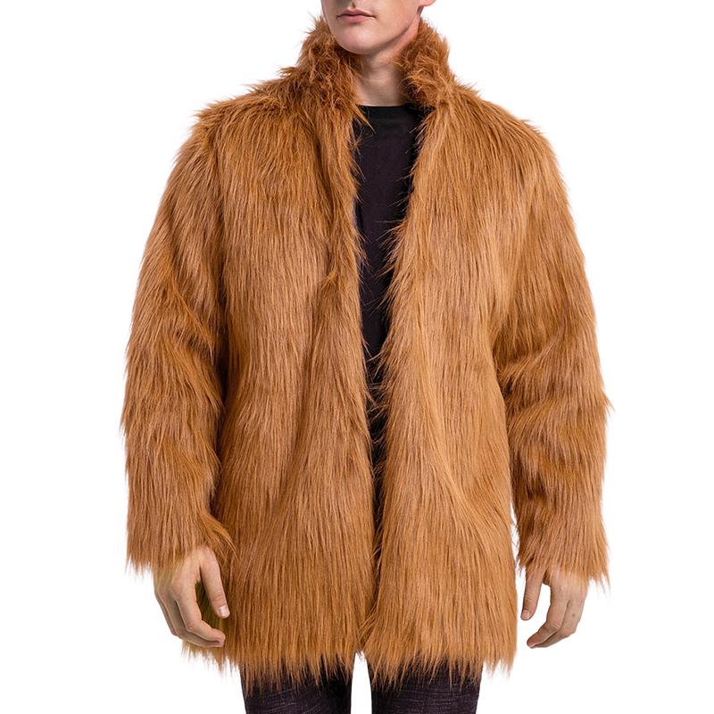 Men's Classic Stand Collar Faux Fur Coat 59589385F