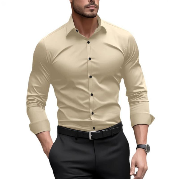 Men's Solid Color Slim Lapel Long Sleeve Business Shirt 22789831Z