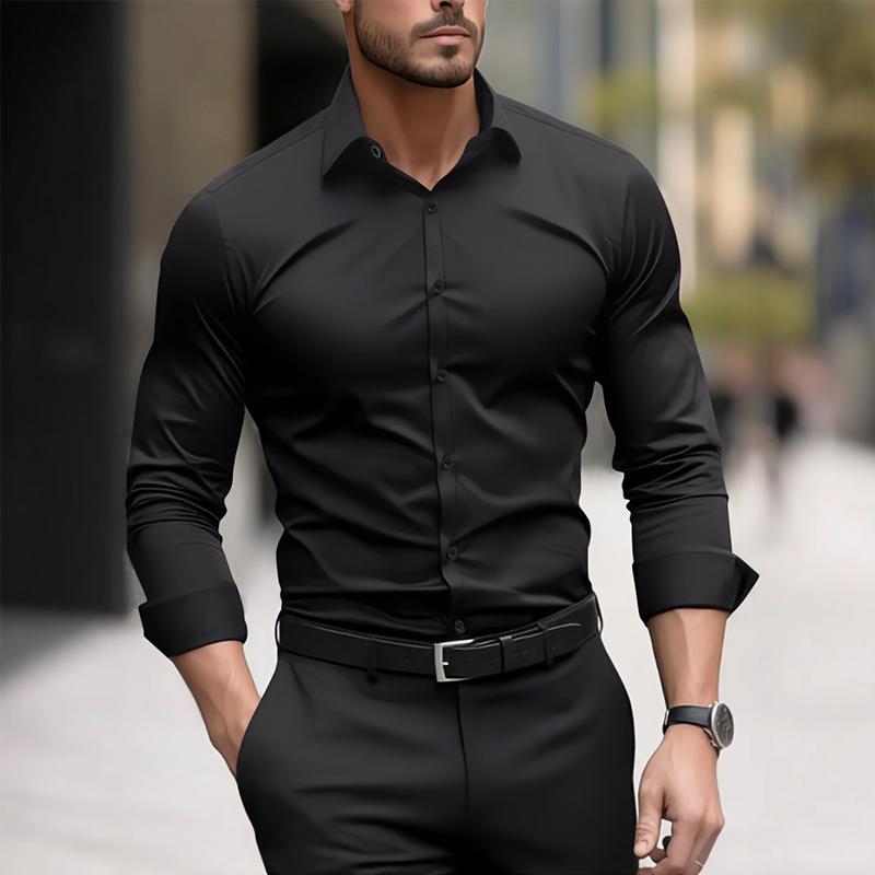 Camicia da uomo tinta unita con risvolto sottile e maniche lunghe 22789831Z