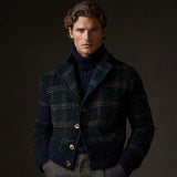 Men's Retro Christmas Plaid Lapel Single-Breasted Knitted Cardigan 13425111Y