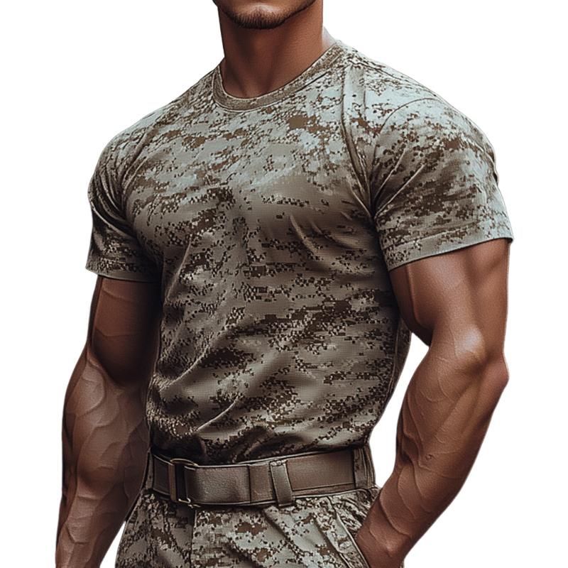 Men's Retro Casual Camouflage Round Neck Short Sleeve T-Shirt 51705339TO