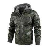 Men's Vintage Camouflage Leather Multiple Pockets Hooded Zip-Up Jacket 38100256M