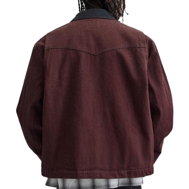 Men's Stylish Burgundy Lapel Canvas Jacket 56577961F