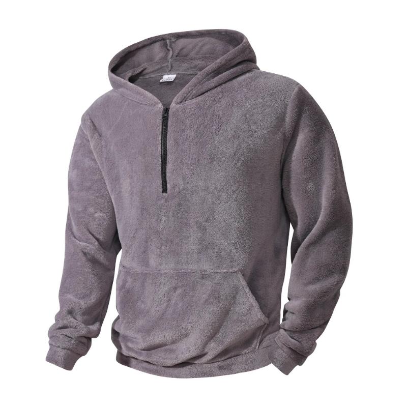 Men's Casual Solid Color Coral Fleece Loose Pullover Hoodie 67125056M