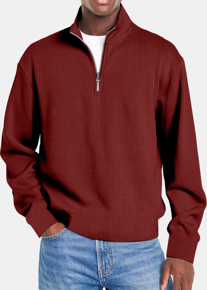 Men's Casual Half Zip Stand Collar Loose Pullover Sweatshirt 86549519M