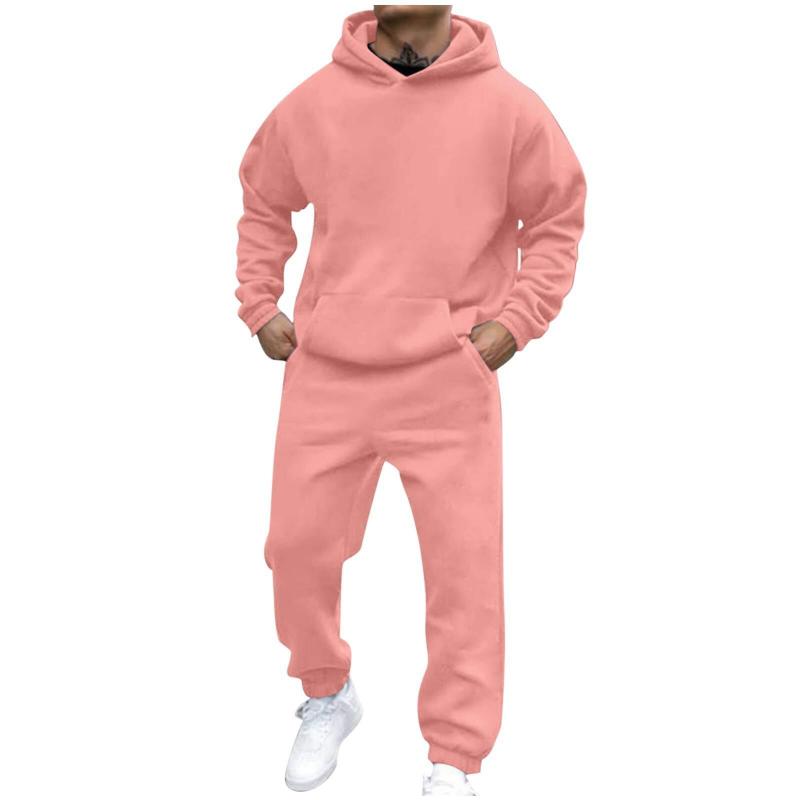 Lässiges, lockeres Fleece-Set mit langärmeligem Kapuzenpullover und Jogginghose für Herren 27431382M