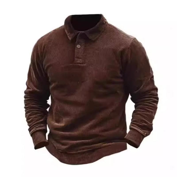 Men's Vintage Corduroy Lapel Slim Fit Long Sleeve Polo Shirt 78953887M