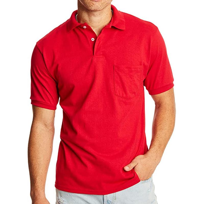 Men's Solid Lapel Breast Pocket Short Sleeve Polo Shirt 02068496Z