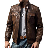 Men's Vintage Multi-Pocket Leather Jacket 98678312U