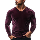 Men's Casual V-neck Slim Velvet Long Sleeve T-shirt 50590359K