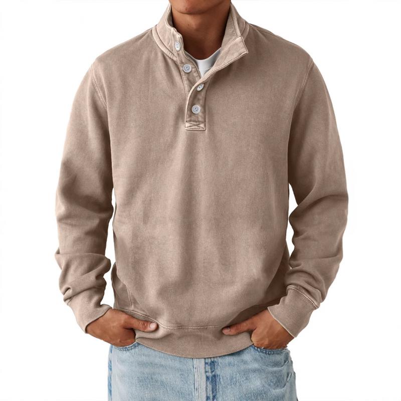 Men's Solid Color Buttons Stand Collar Long Sleeve Sweatshirt 16820752Z