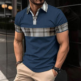 Men's Plaid Colorblock Short-Sleeved Polo Shirt 47549279Y