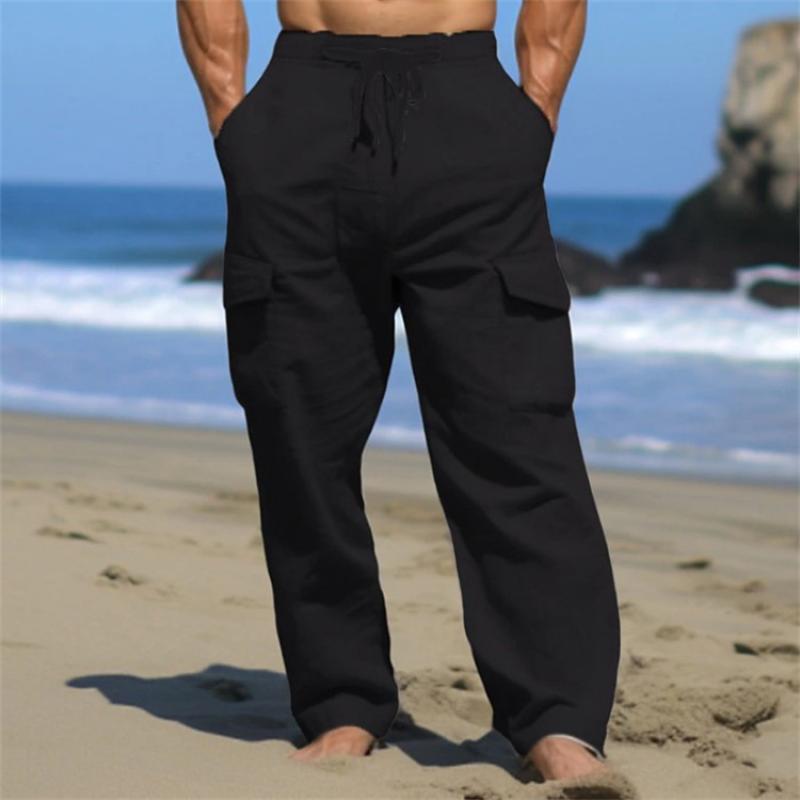 Men's Solid Loose Multi-pocket Elastic Waist Casual Pants 14013824Z