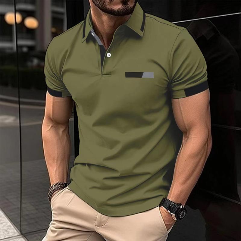 Men's Color Block Short Sleeve Casual Polo Shirt 60121197Z