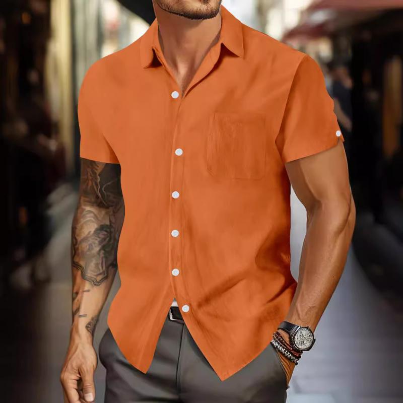 Men's Solid Lapel Short Sleeve Casual Shirt 00251613Z