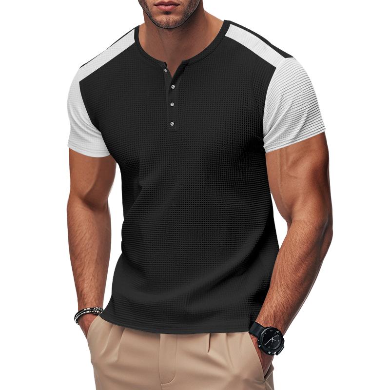 Men's Colorblock Waffle Short Sleeve Henley Neck T-Shirt 83425461X