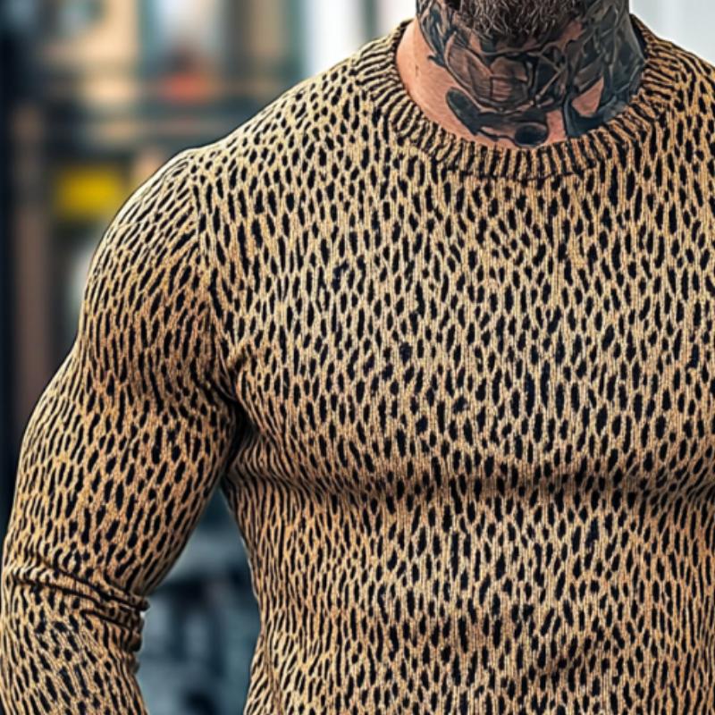 Men's Retro Casual Leopard Print Crew Neck Sweater 15857350TO