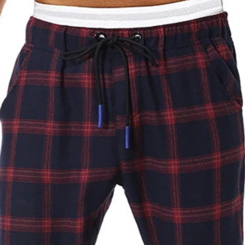 Men's Retro Casual Plaid Print Drawstring Sports Pants 69845647TO