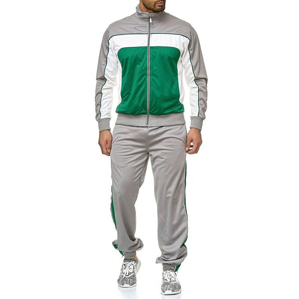 Men's Color Block Lapel Zipper Jacket and Elastic Waist Trousers Sports Set 36675489Z