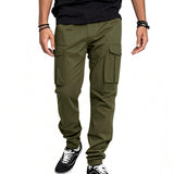 Men's Solid Color Elastic Waist Multi-pocket Cargo Pants 75494864Z