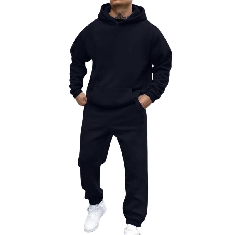 Men's Casual Loose Fleece Long-sleeved Hoodie Sweatpants Set 27431382M