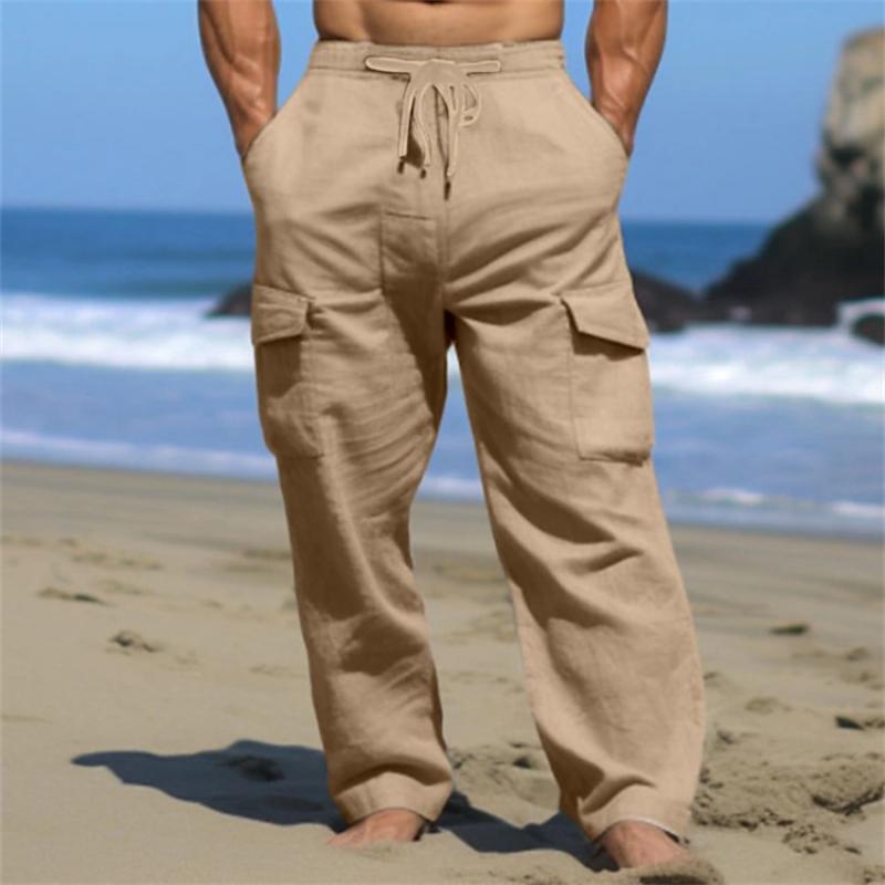 Men's Solid Loose Multi-pocket Elastic Waist Casual Pants 14013824Z