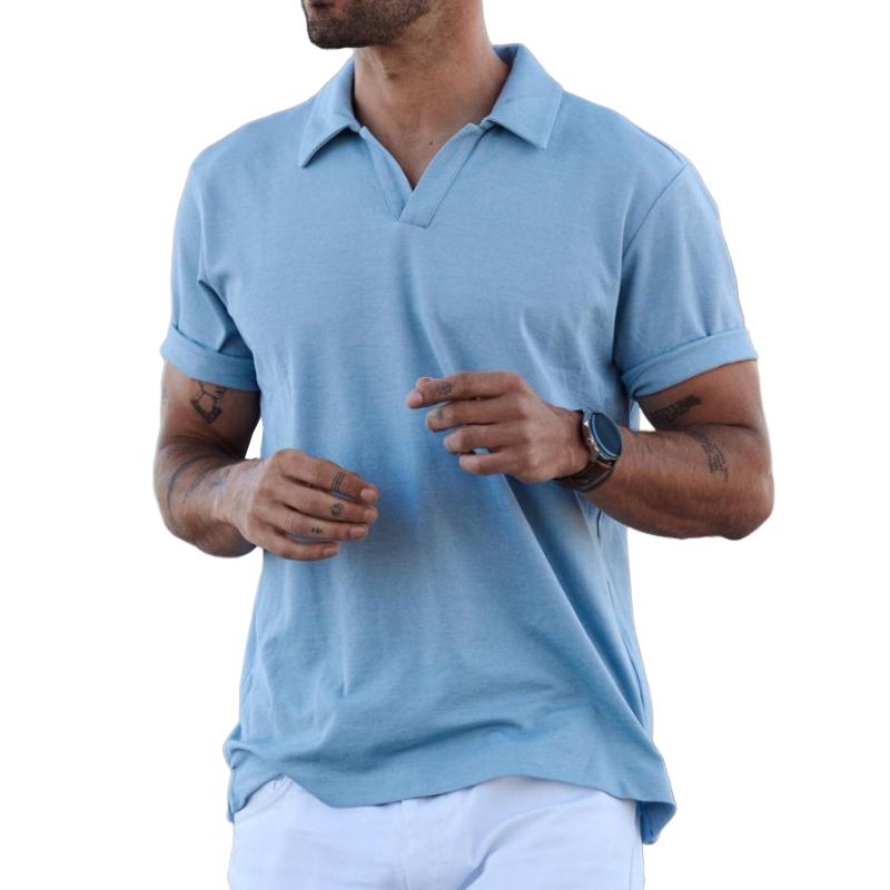 Men's Casual Solid Color Lapel Short-sleeved Polo Shirt 30895175TO