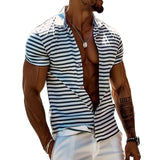 Men's Casual Striped Lapel Short Sleeve Shirt 75367311TO