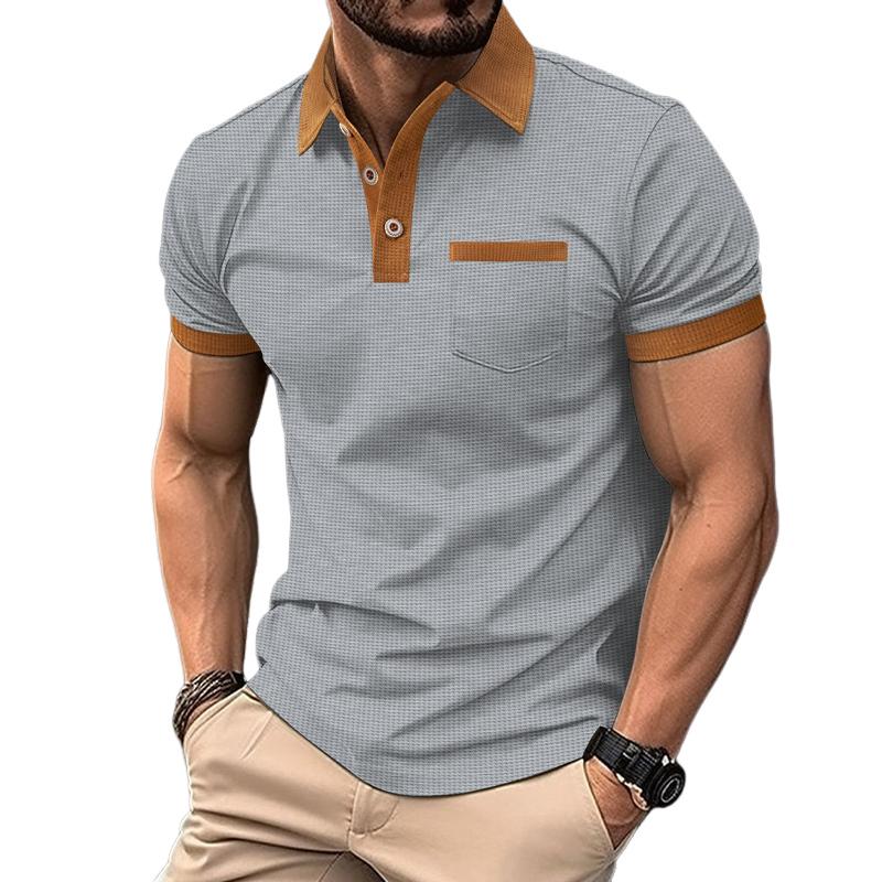 Camiseta de manga corta con botones y diseño de bloques de color gofre para hombre 58684753X