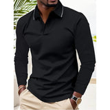 Men's Casual Solid Color Lapel Long Sleeve Polo Shirt 56495244Y