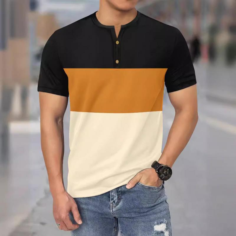 Men's Colorblock Henley Collar Short Sleeve Casual T-shirt 60249182Z