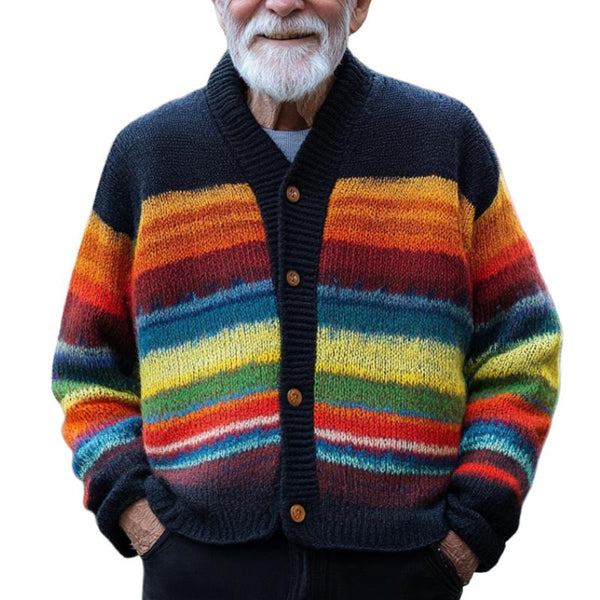 Men's Retro Color Striped Single-Breasted Knitted Cardigan 36402597Y