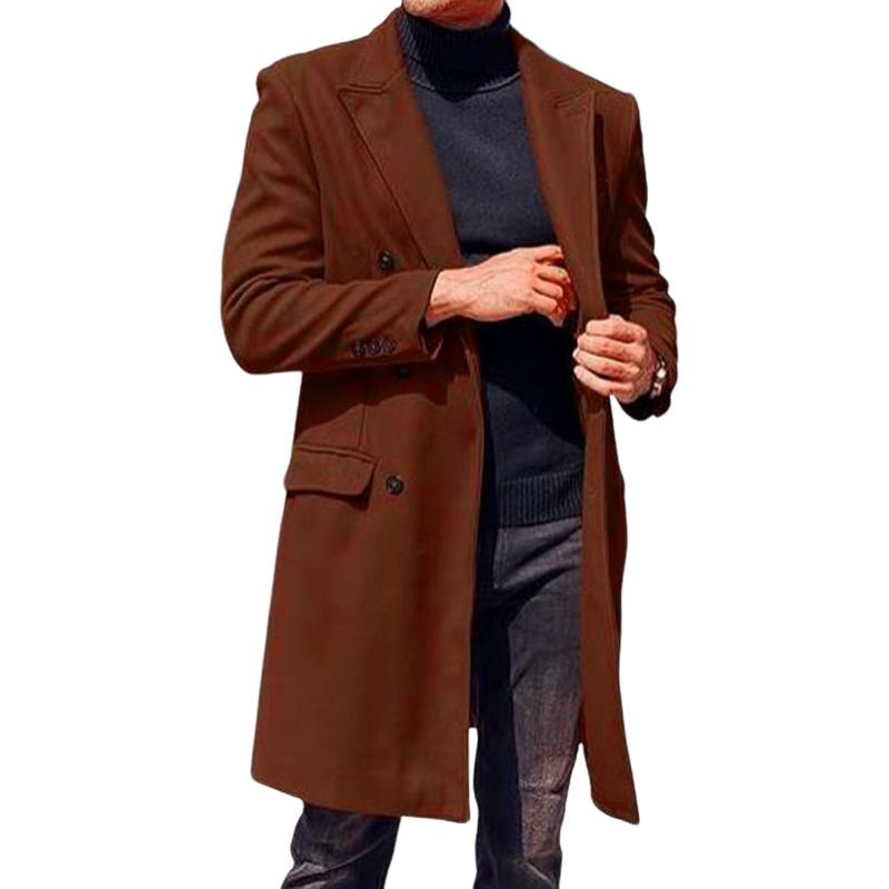 Men's Solid Color Double-breasted Mid-length Coat 40842413X