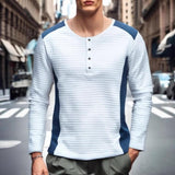 Men's Color Block Waffle Button Round Neck Long Sleeve Sweatshirt 36338962Y