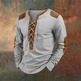 Men's Colorblock Lace-up Henley Collar Long Sleeve Casual T-shirt 83572399Z