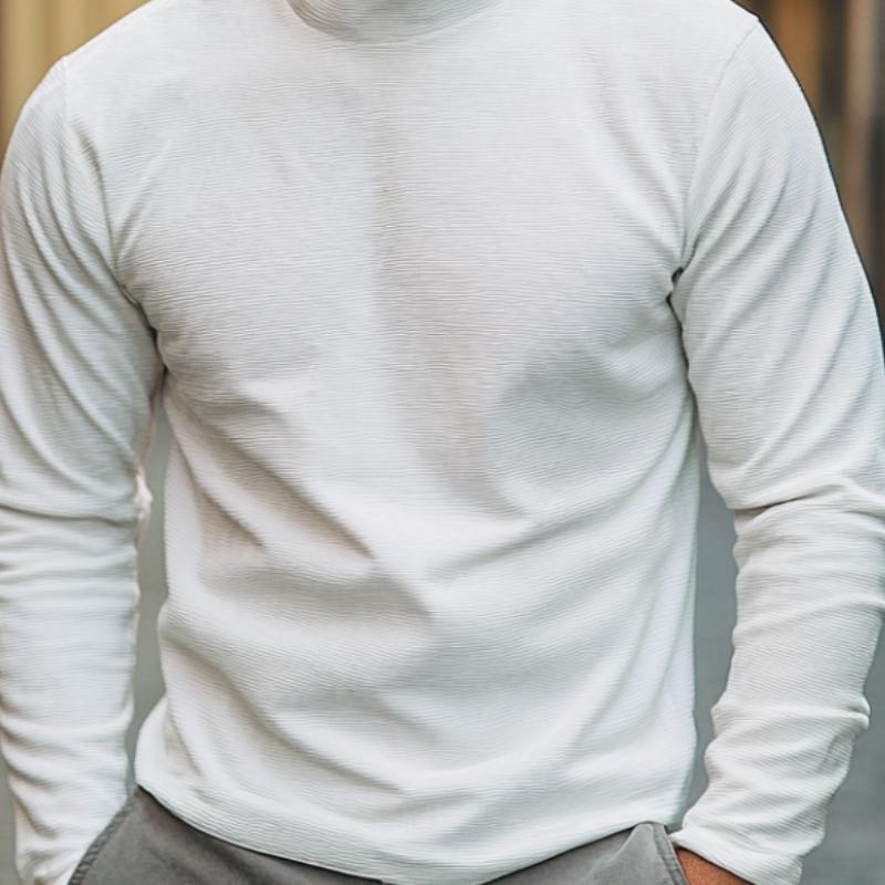 Men's Versatile High Collar Textured Fabric Long Sleeve T-Shirt 49669877F