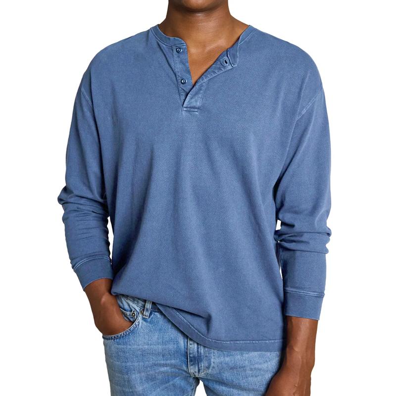 Men's Fashion Solid Color Henley Collar Long Sleeve Casual T-shirt 61295200Z