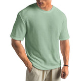 Men's Solid Color Textured Round Neck Short-sleeved T-shirt 13326539Z