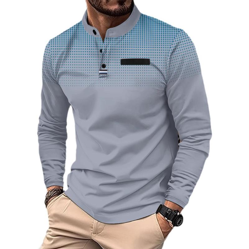 Men's Casual Polka Dot Print Stand Collar Long Sleeve T-shirt 42345058X